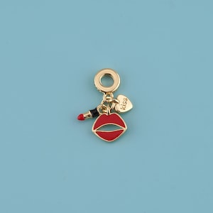 18K Gold Filled Enamel cosmetic Pendant,cosmetic Pendant,lips charm,Gift for Her,Valentine&#39;s Day Gift,DIY Jewelry Supplies