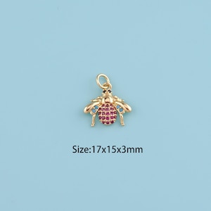 18K Gold Filled CZ Insect pendant,Insect Necklace,Insect Pendant Gift for Her,Valentine&#39;s Day Gift,DIY Jewelry making supplies