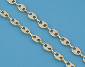 1 meter 18KGold Filled Oval Double Hole Mariner Link Chain, Flat Metal Chain, DIY Handmade Necklace Bracelet Jewelry Making Bulk Findings
