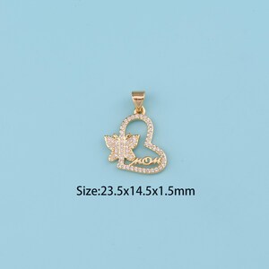 18K Gold Filled CZ heart Butterfly Mom Pendant,Family Pendant,Mom charm,Gift for Her,Valentine&#39;s Day Gift,DIY Jewelry Supplies