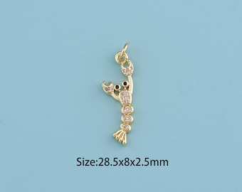 18K Gold Filled crayfish pendant,CZ crayfish Necklace,crayfish Pendant Gift for Her,Valentine's Day Gift,DIY Jewelry making supplies