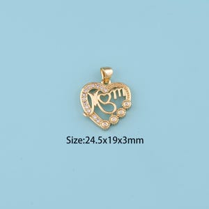18K Gold Filled CZ heart Mom Pendant,Family Pendant,Round Mom charm,Gift for Her,Valentine&#39;s Day Gift,DIY Jewelry Supplies