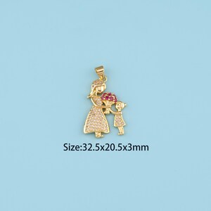 18K Gold Filled mother and daughter pendant,CZ mother&#39;s day gift Pendant,flower Charm,DIY Jewelry Supplies