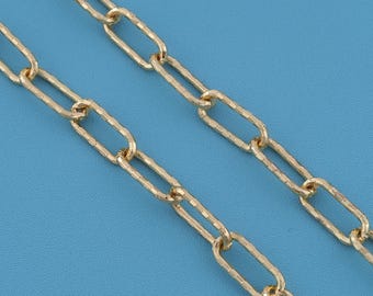 1 meter 18KGold Filled Textured Paperclip Link Chain, Rectangle Metal Chain, DIY Handmade Necklace Bracelet Jewelry Making Bulk Findings
