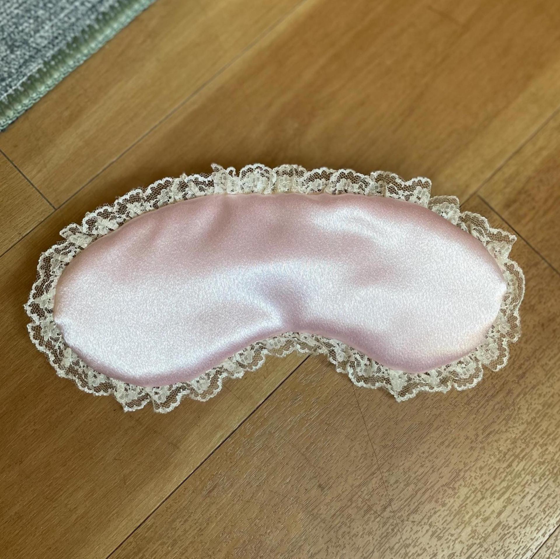 Eye Mask / Sleep Mask Pink Satin with Delicate Lace