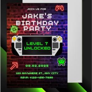 Video Game Birthday Invitation Template | Editable Gamer Party Evite | Level Up Invite | Canva Digital Download | Gaming Party