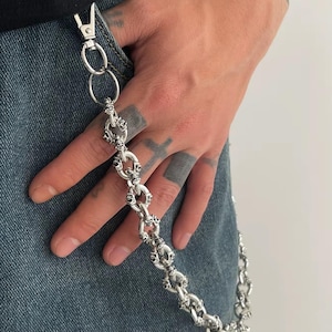 Skull Biker Wallet Chain Mens Silver Punk Jewelry Heavy Metal Gothic Pants Key Chain Streetwear Accessory