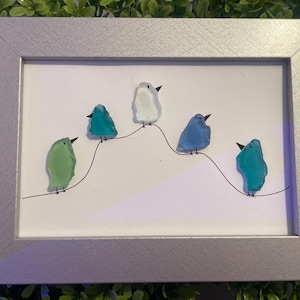 Birds On A Line Sea Glass Art Framed
