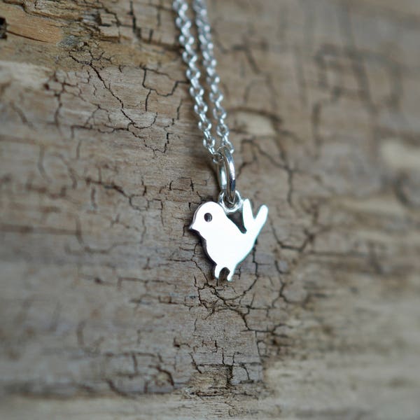 Pendentif Oiseau en argent sterling de la collection "Petite Ménagerie" - bijou unique personnalisé simple