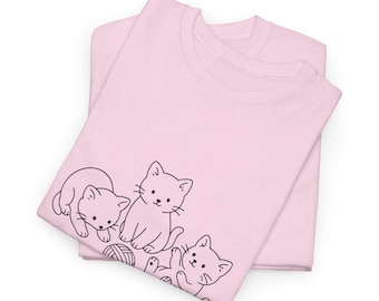 Cute Kitten T-Shirt – Minimalist Cat Line Art Tee | Soft Aesthetic Shirt for Cat Lovers, Cozy Graphic Tee, Gift for Her, Kawaii