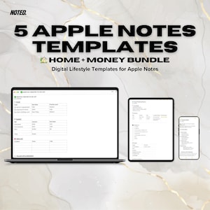 NOTA. Pacchetto di modelli Apple Notes Home + Money – 5 planner digitali per MacBook, iMac, iPhone e iPad / Download immediato