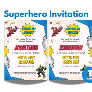 Superhero Birthday Invitation, Editable Kids Party Invitation, Avengers Party Invite, Printable Iron-Man Invitation Card Template