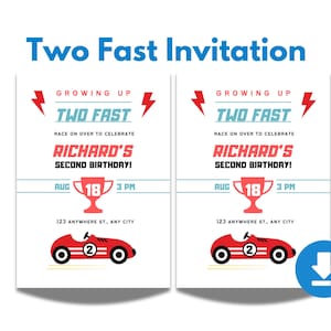 Twee snelle verjaardagsuitnodiging, raceauto uitnodigingssjabloon, bewerkbare canva-uitnodiging, verjaardagsuitnodiging, digitale download