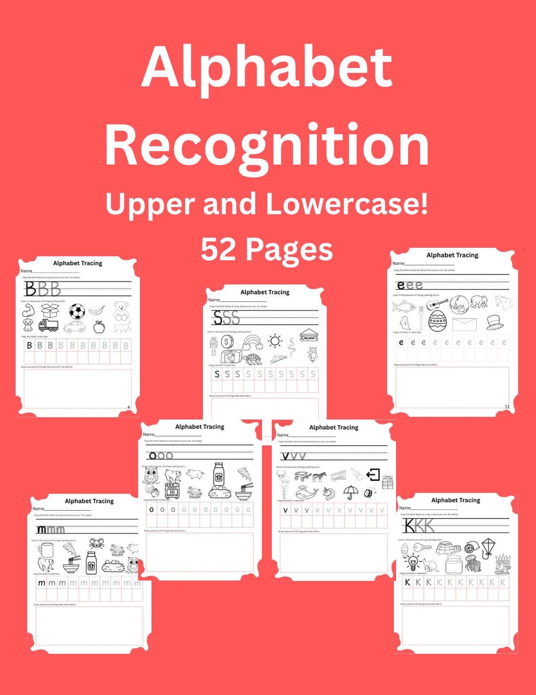 Alphabet Letter Recognition Worksheets A-Z | 52-page Upper and ...
