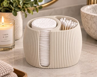 Cotton Round & Q-Tip Holder | 3D Printed Bathroom Organizer | Cotton Pad Dispenser | Vanity Organizer | Makeup Storage