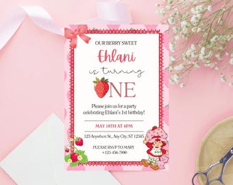 Convite de Aniversário da Moranguinho: Modelo Editável para Festa de Aniversário com Tema de Moranguinho (Download Digital)