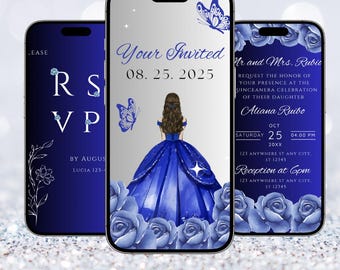 Animated Quinceañera Invitation: Royal Blue Butterfly Einvite (Digital Download, DIY Template Design)