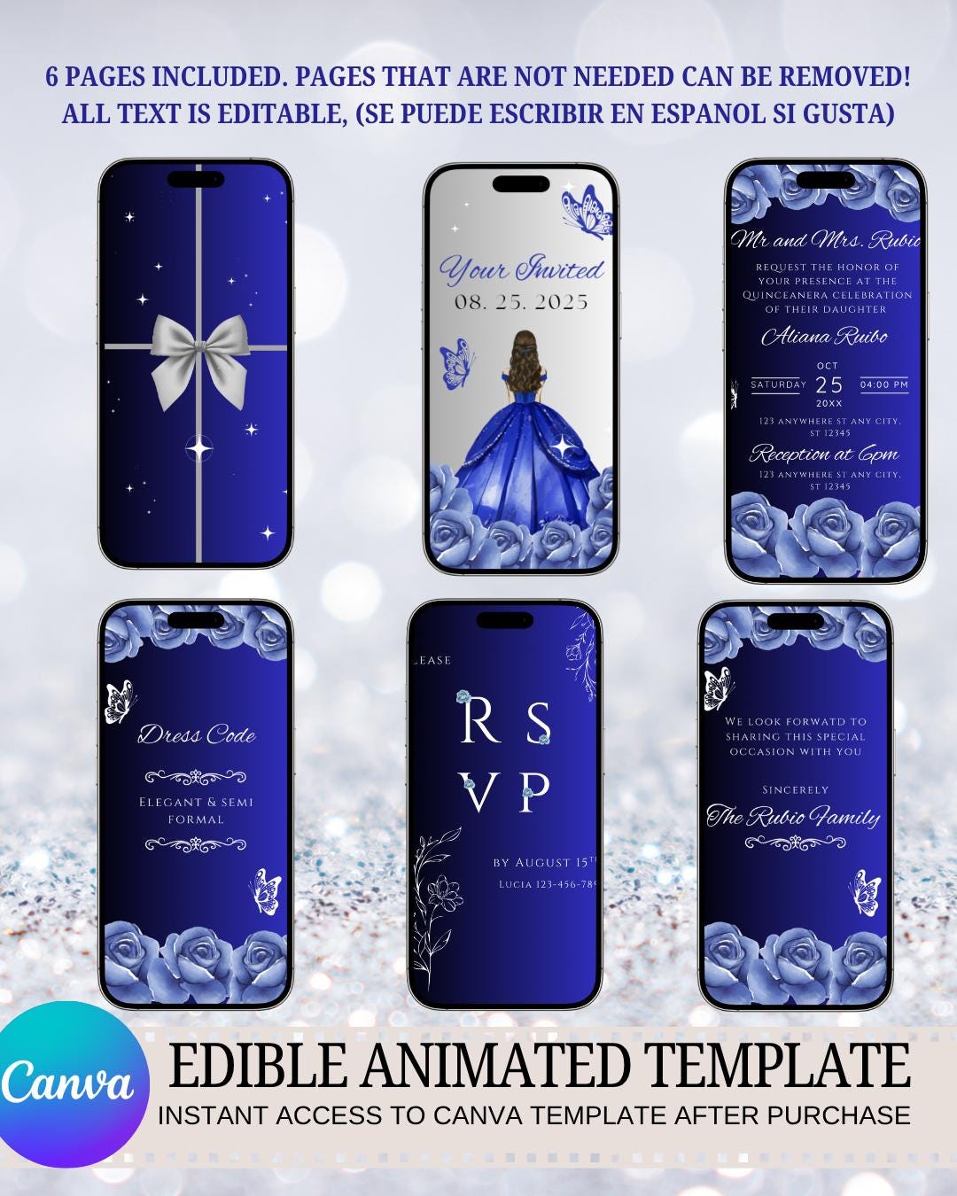Animated Einvite Animated Quinceañera Invitation: Royal Blue Butterfly Einvite (digital ...