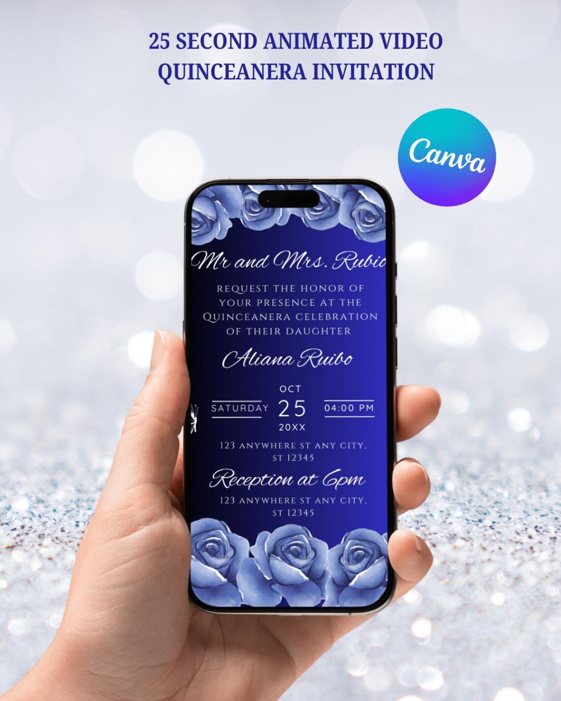 Animated Einvite Animated Quinceañera Invitation: Royal Blue Butterfly Einvite (digital ...