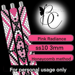 May include: Three cylindrical objects with a pink, white, and black honeycomb pattern. The text "Pink Radiance", "ss10 3mm", and "Honeycomb method" are displayed on pink rectangles. The image also includes the text "For personal usage only".