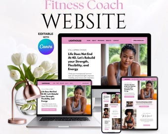 Pastelroze Canva-websitesjabloon voor wellnesscoach: bewerkbare bestemmingspagina van één pagina