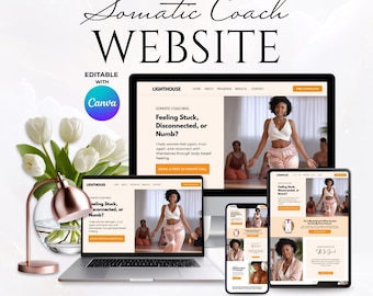 Sito web di una pagina per coaching somatico / Sito web di una pagina professionale e moderno per la consapevolezza Canva / Sito web Canva personalizzabile per coach olistici