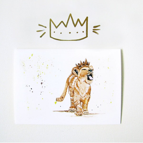 Lion King Inspired Art Greeting Card - Simba - Crown - Blank Card - Birthday - Fairytale