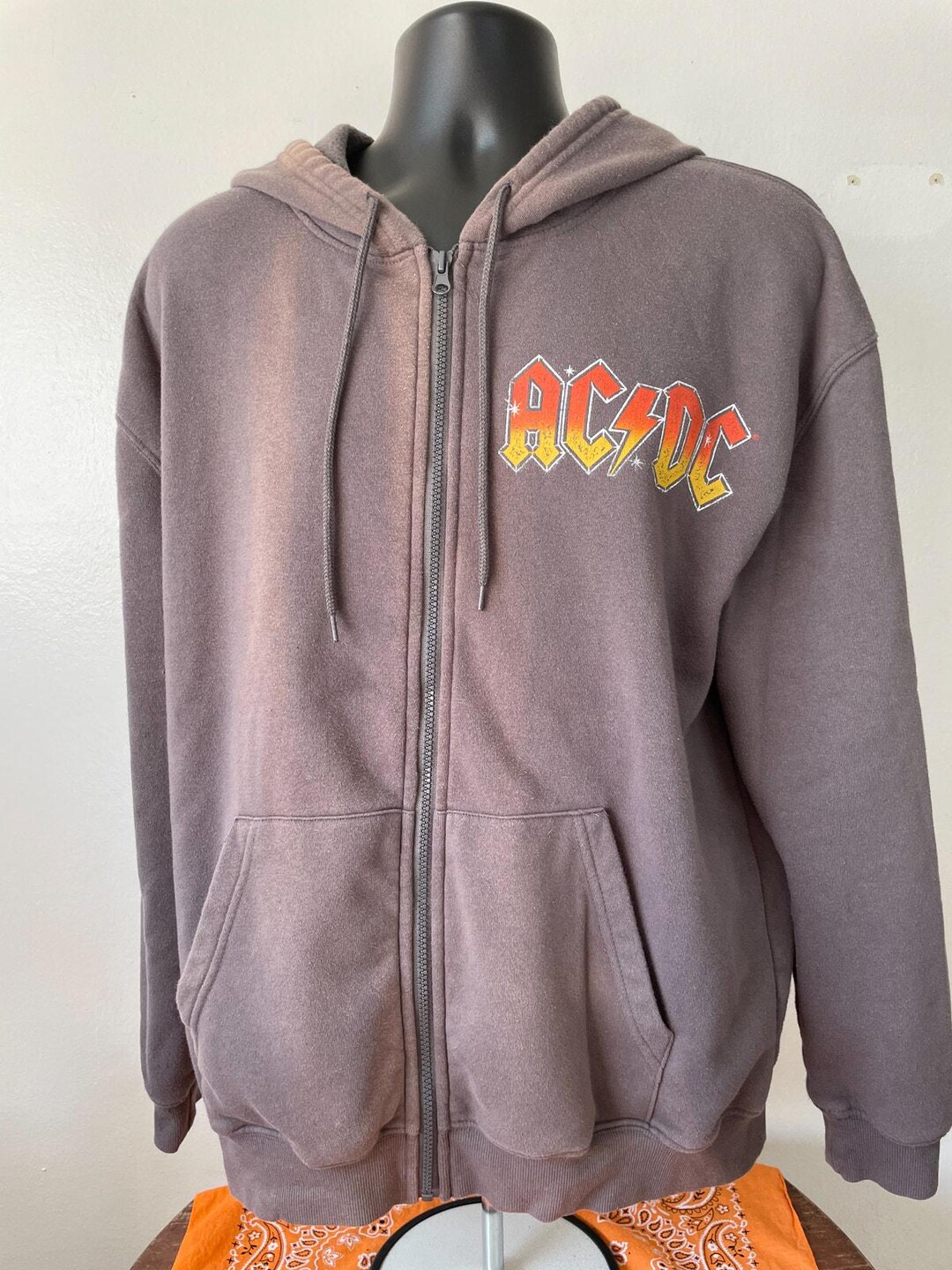AC/DC Hoodie Zip up Sweatshirt Band Logo Distressed XL - Etsy