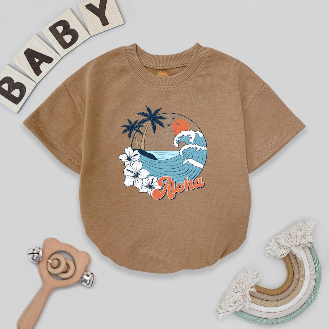 Aloha Baby Romper, Retro Tropical Sunset Toddler Bodysuit, Hibiscus ...