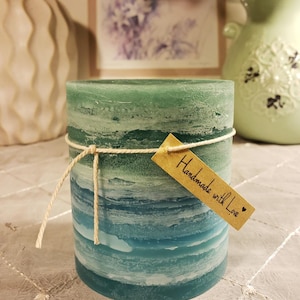 Aqua Teal Turquoise Candle l Ocean Beach Pillar Candle l Paraffin Wax Candle l Decorative Beach Candle