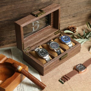 Personalized Watch Case,Engraved Watch Holder,Watch Box for 3 slot Watches，Anniversary Birthday Gift for Men，Boyfriend Gift，Custom Watch