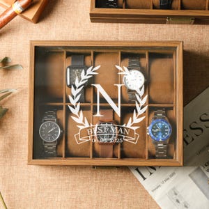 Personalized Wooden Watch Box, Best Man Gift Set，Best Mens Gift，Boyfriend Gift，Valentines Gift，Anniversary Gift，Watch Holder for Dad