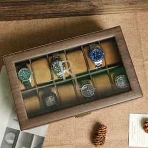 Personalized Watch Case,with Drawer Watch Display CaseEngraved Watch Holder,Anniversary Birthday Gift for Men，Boyfriend Gift, gift for him
