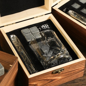 Personalized Whiskey Glasses Set with Wooden Box, Gifts for Men, Best Man Gift, Father Gifts, Boyfriend Gift, Bachelor Party Gifts for Men