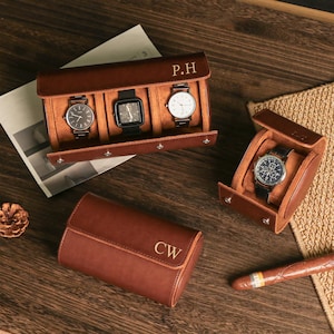 Personalized Leather Watch Box，Travel Watch Case，Watch Box Set，Watch Roll for 3 Watches，Engraved Travel Watch，Watch Travel Box for Men