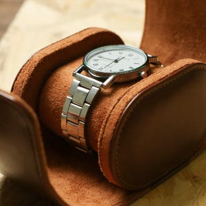 Personalised Genuine Leather Watch Case / Dark Brown Travel Watch Box for Men or Women /  Gift Idea / Custom Watch Roll Storage Holder