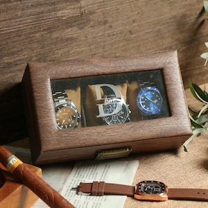 Personalized Watch Case,Engraved Watch Holder,Watch Box for 3 slot Watches，Anniversary Birthday Gift for Men，Boyfriend Gift，Custom Watch