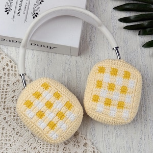 Crochet Yellow checkboard Airpod max cover,Sony XM4 Headphone Covers,Crochet Sony XM4 Headphone Covers,crochet headphone accessory sony