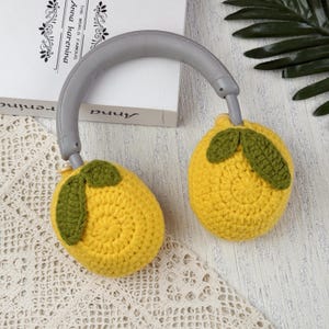 Crochet lemon Sony XM4 Headphone Covers,Crochet Fruit Sony XM4 Headphone Covers,crochet headphone accessory sony,Music lover gift