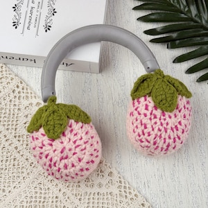 Crochet strawberry Sony XM4 Headphone Covers,Crochet Fruit Sony XM4 Headphone Covers,crochet headphone accessory sony,Music lover gift