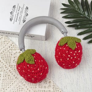 Crochet strawberry Sony XM4 Headphone Covers,Crochet Fruit Sony XM4 Headphone Covers,crochet headphone accessory sony,Music lover gift