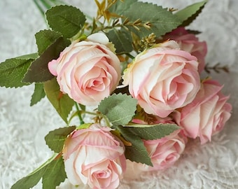 30 cm rosrosa sidenblombukett, 6 konstgjorda pionrosor för bröllop och heminredning, konstgjorda rostulpaner, sidenblommor i glasvas
