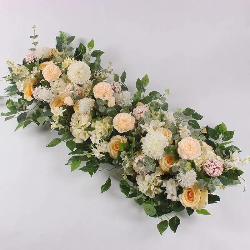 100cm White Rose Flower Row, Artificial Wedding Table Centerpiece ...