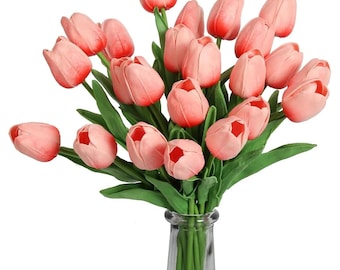 10 tulipes au toucher réel, fleurs artificielles pour mariage, décoration pour la maison et la fête des mères, bouquet de mariage/centre de table/tulipes de mariage