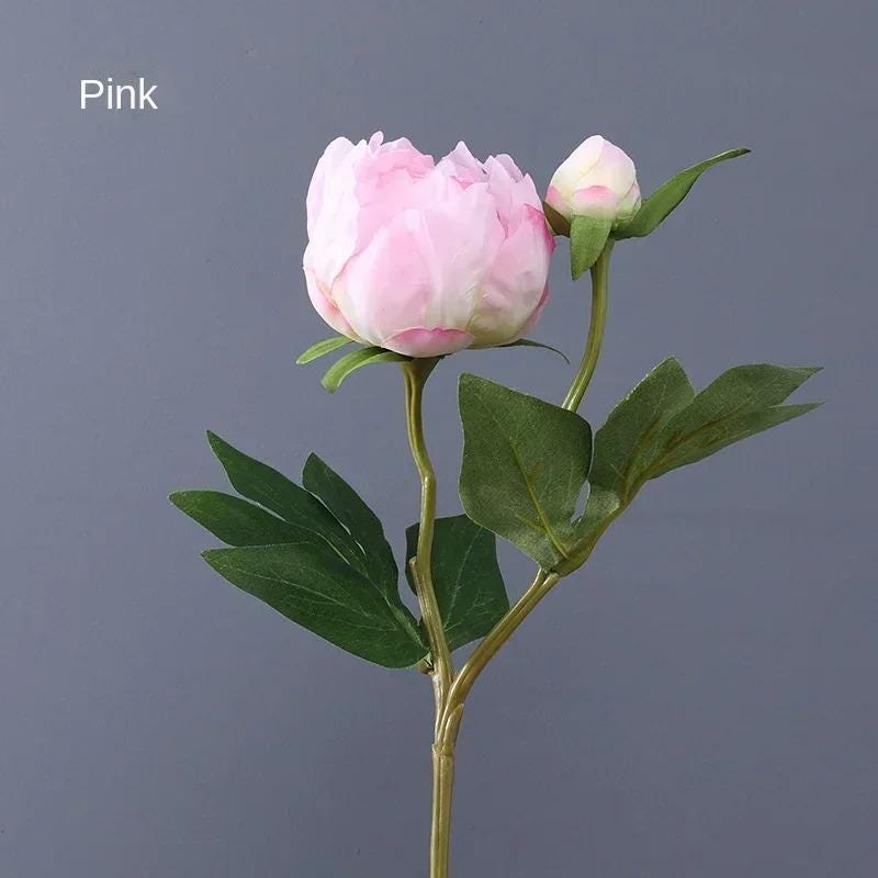 4 Bouquet Di Peonie Artificiali In Seta - Fiori Finti Lilla E Champagne, Per Matrimoni, Centrotavola E Decorazione Casa - 3