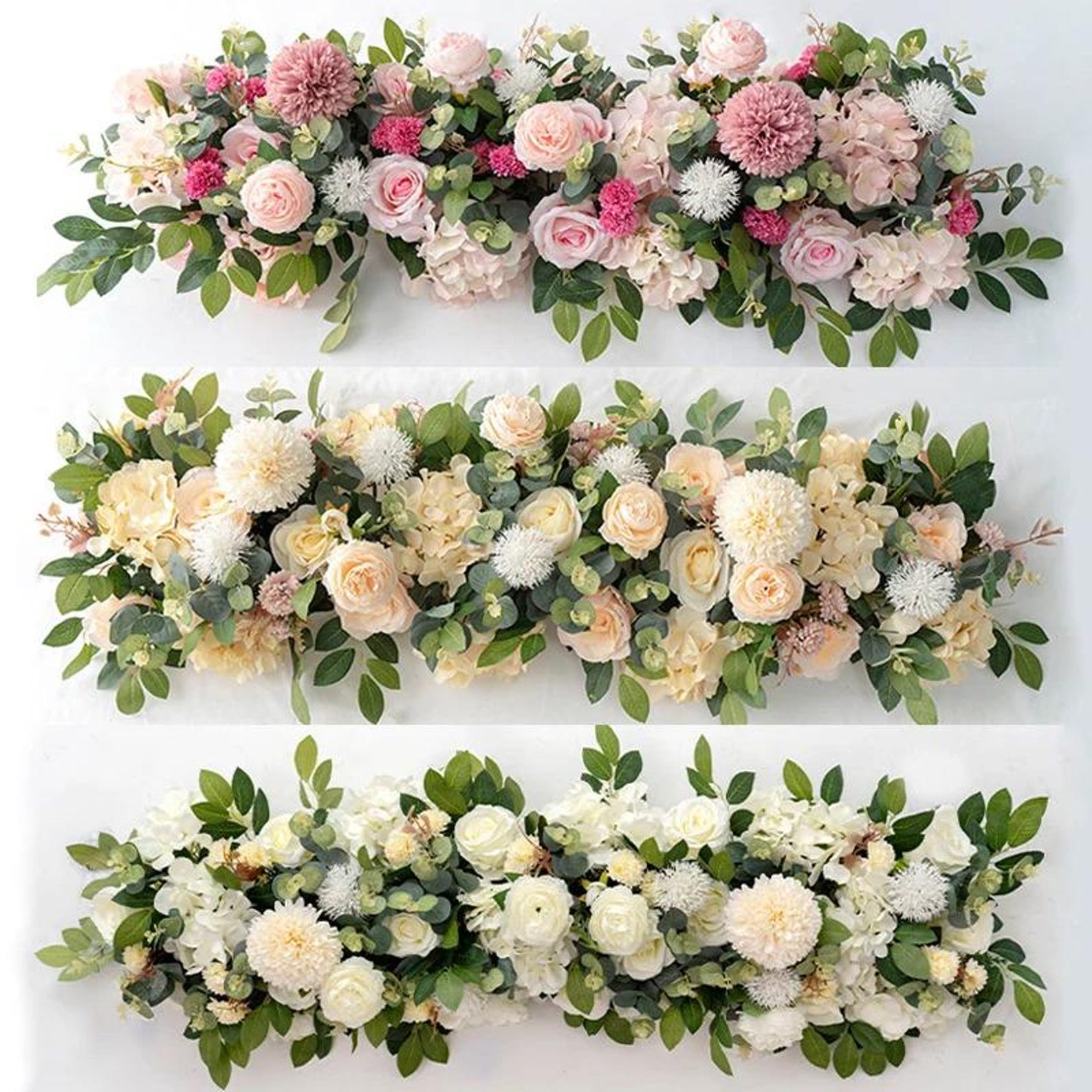 100cm White Rose Flower Row, Artificial Wedding Table Centerpiece ...