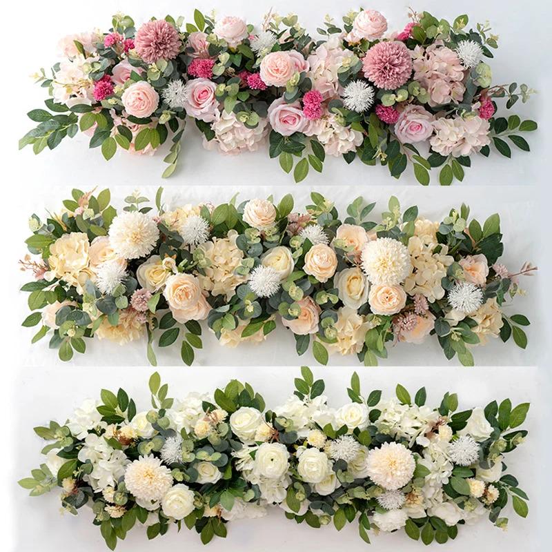 100cm White Rose Flower Row, Artificial Wedding Table Centerpiece & Backdrop Decor With Wedding Table Centerpiece Artificial Flower