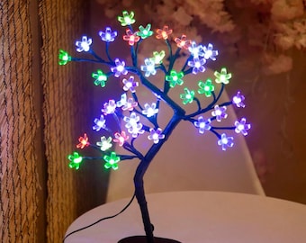 Cherry Blossom Tree Lamp, 17" 40 LED USB Tabletop Flower Light for Home Decor Cherry Blossom Fairy Lights, Romantic Flower String Lights