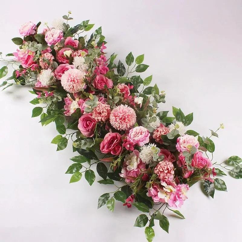 100cm White Rose Flower Row, Artificial Wedding Table Centerpiece ...