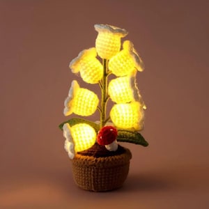 Crochet Lily of the Valley with LED Light, Handmade Flower Pot for Home or Mother’s Day Gift Crochet  Lamp Lilies of the Valley Flower